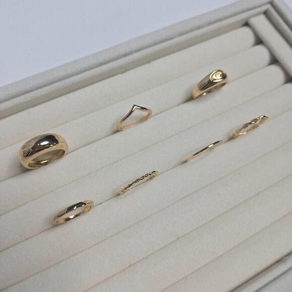 7pcs Set Y2k Style Gold Stacking Rings V Shape/ Chunky Band/ Intertwine Design - Picture 4 of 7